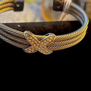 New Silver Plated CZ X  cable Bangle Bracelet